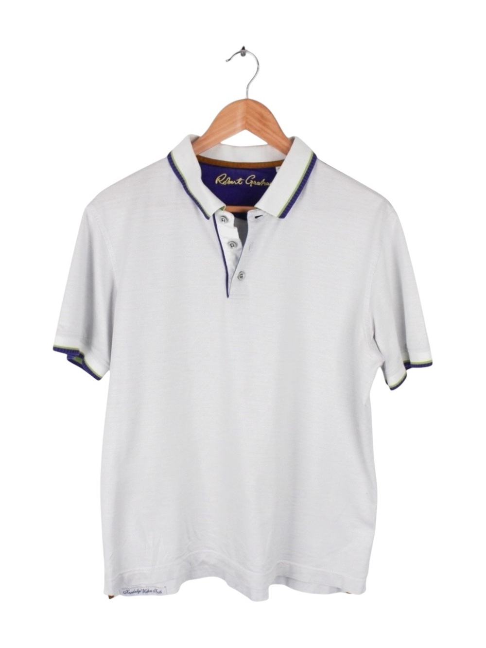 Robert Graham White Polo Shirt Contrast Trim Short Sleeve Men's Size Medium